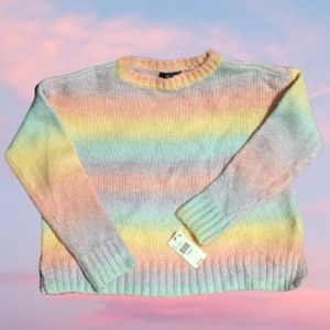 BCX Ombre Rainbow Pullover Sweater in Muted Pastel Colors NWT Goth Fuzzy Warm